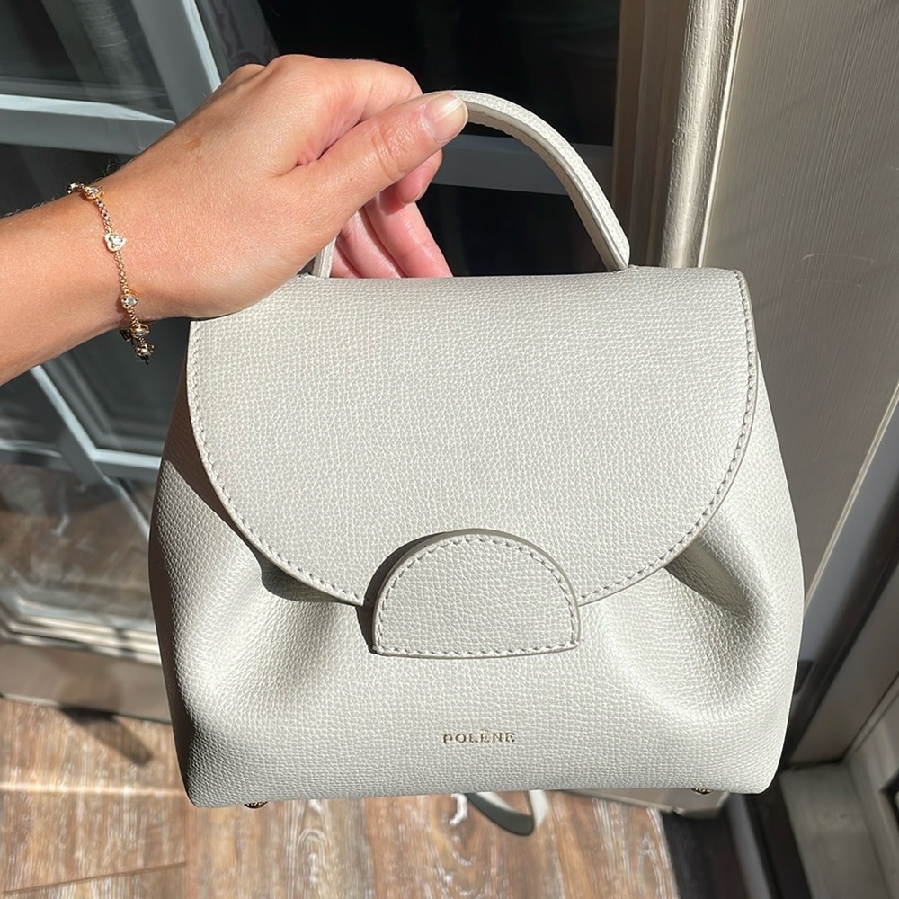 Polene Mini Top Handle Bag in Light Gray-Cream